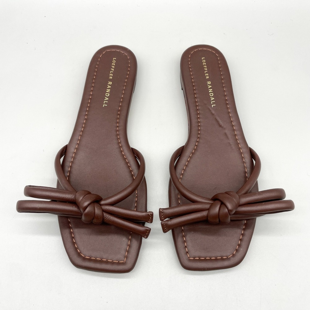 Loeffler Randall Womens 8.5B Hadley Bow Sandals Brown Leather Thong Flat Coastal
